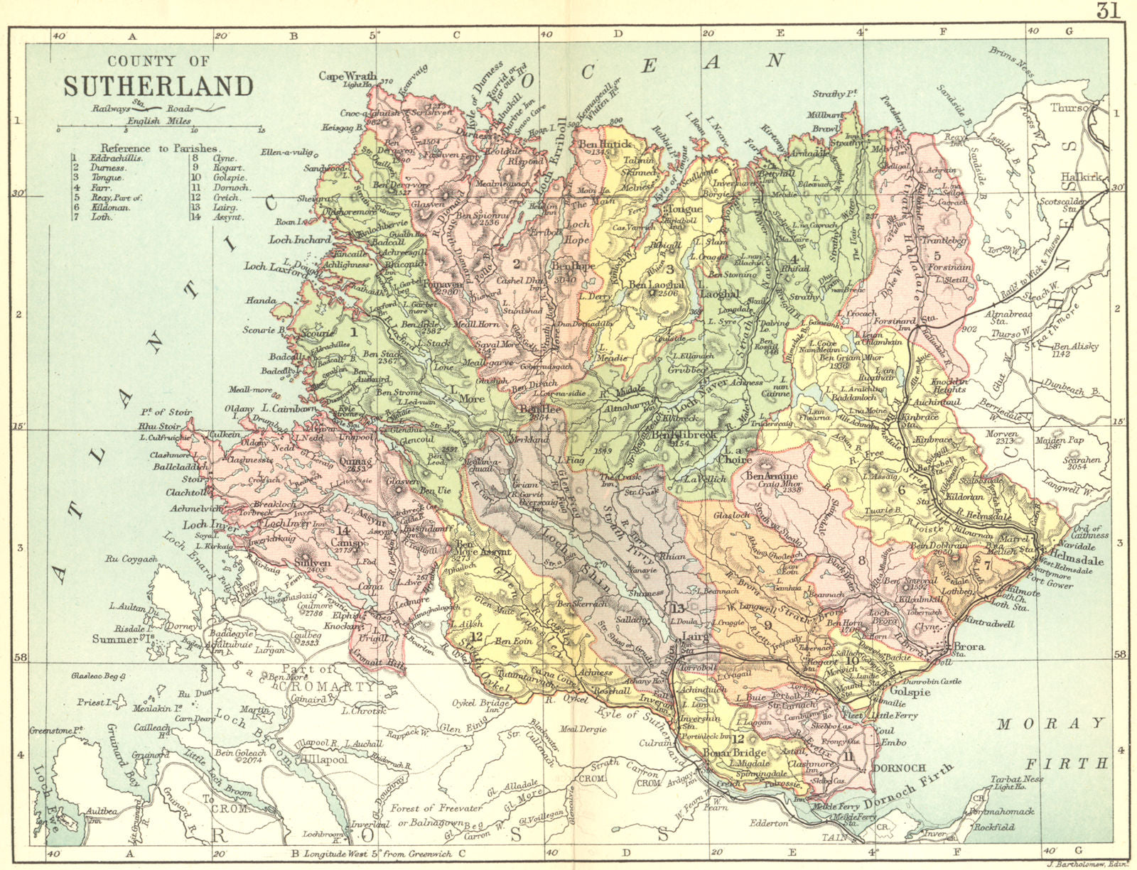 SCOTLAND. Sutherland. Philip 1891 old antique vintage map plan chart